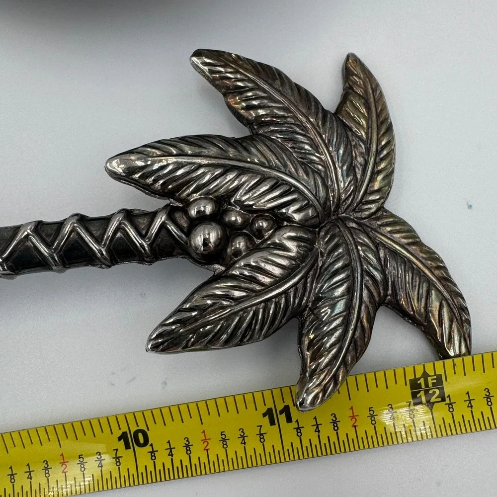 Vintage Palm Tree Salad Serving Set Silver Tone Tropical Coastal Tiki